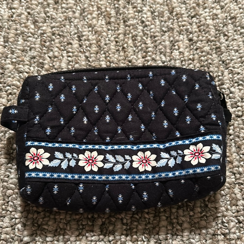 Vera Bradley Black and Blue Floral Cosmetic Bag